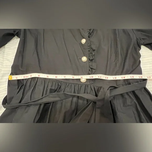 BATSHEVA DRESS - Pearl-Button Black Cotton Dress - Picture 8 of 14